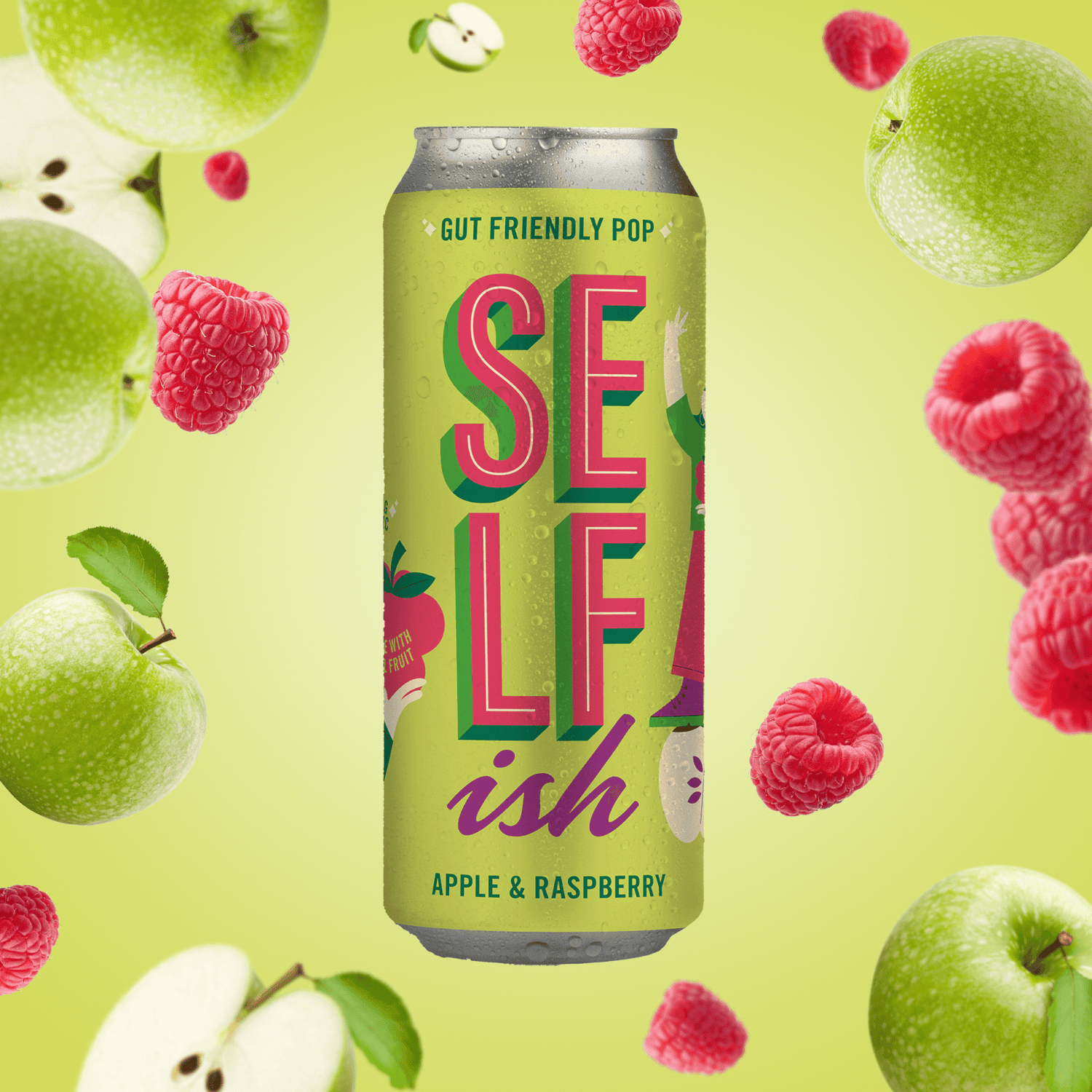 Selfish Gut Friendly Pop - Apple & Raspberry (12x330ml Cans)